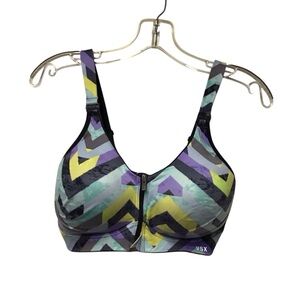Victoria Secret VSX Sport Bra Padded 34DD Front Hook & Zipper Close